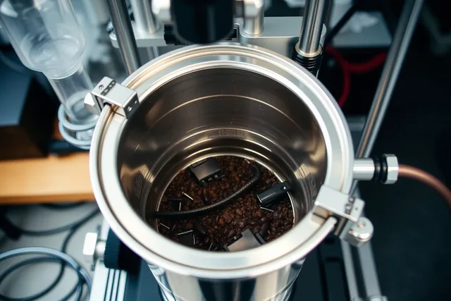 Ultrasonic reactor around espresso basket brewing cold brew in three minutes. Ultrasound and rapid methods are rewriting old coffee errors