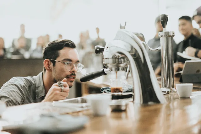 coffee, maker, machine, hot, drink, brewed, espresso, table, people, man, guy, barista, coffeehouse, barista, barista, barista, barista, barista. How to build a tasting flight around your brewers